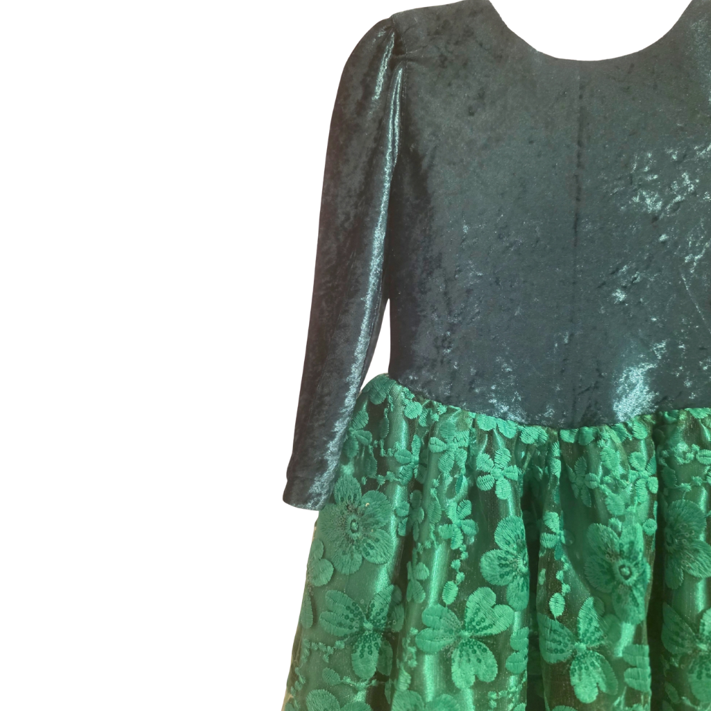 EMERALD FLOWER | Emerald Green Velvet & Lace A-Line Dress