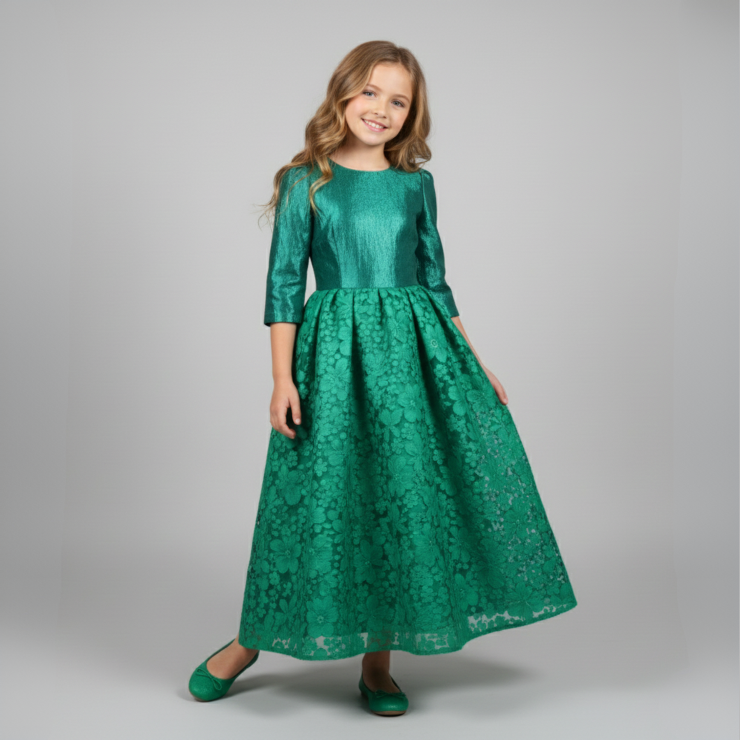 EMERALD FLOWER | Emerald Green Velvet & Lace A-Line Dress